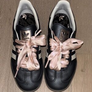 Adidas Women's Black Sneakers with Pink Laces